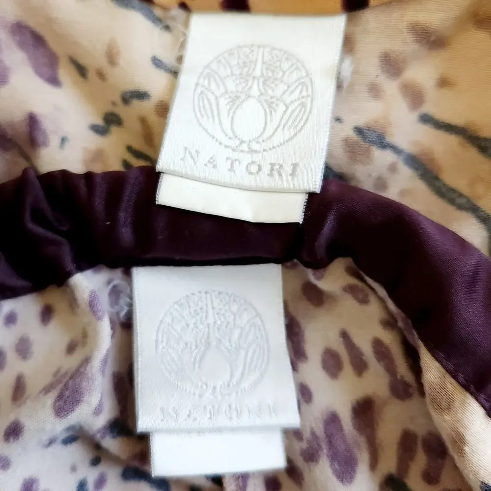 NATORI 2 pc leopard animal print silky lounge pajama pjs set crop pants top Sz S - Picture 7 of 10